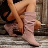 Women's Solid Color Mid-calf Ankle Boots with Pleated Design On The Boot Shaft and Zipper On The Side Fashionable Women's Ankle Boots