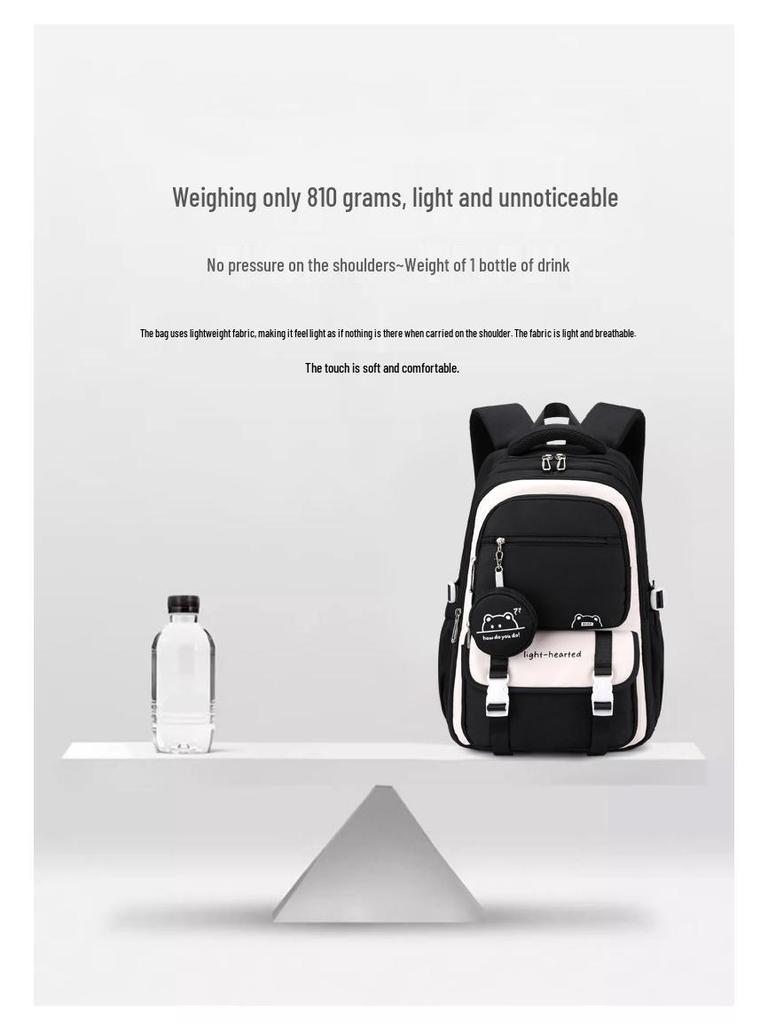 Natural Fish Design Trolley Backpack for Middle School Girls - Large Multi-Layer Capacity