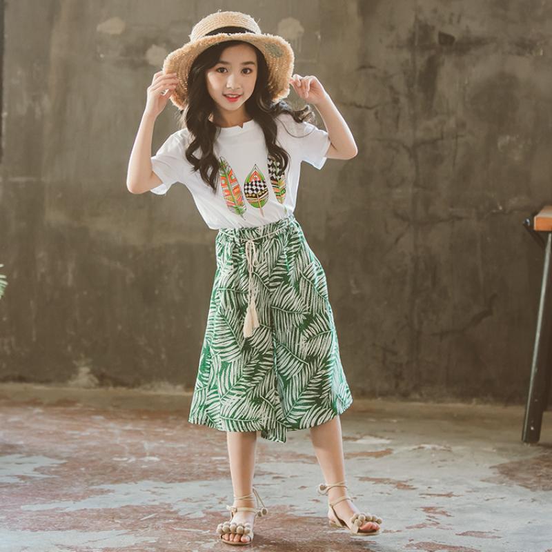 Girls' Suits Summer Clothes Korean Fashion Big Girls  Children's Wide-leg Pants  Two-piece Trendy Children's Clothing