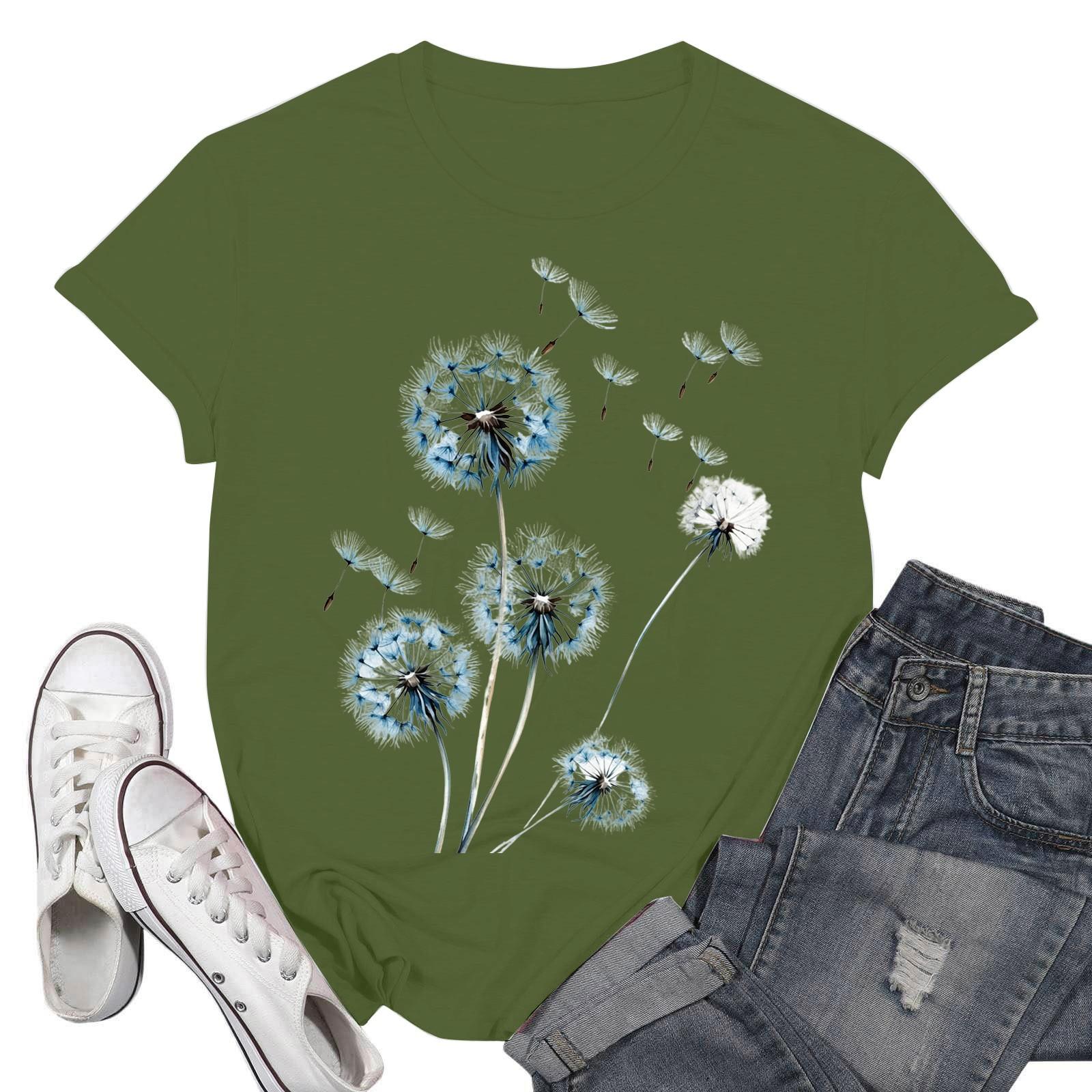 

Женские модные повседневные пуловеры с короткими рукавами и круглым вырезом с принтом L армия зеленый