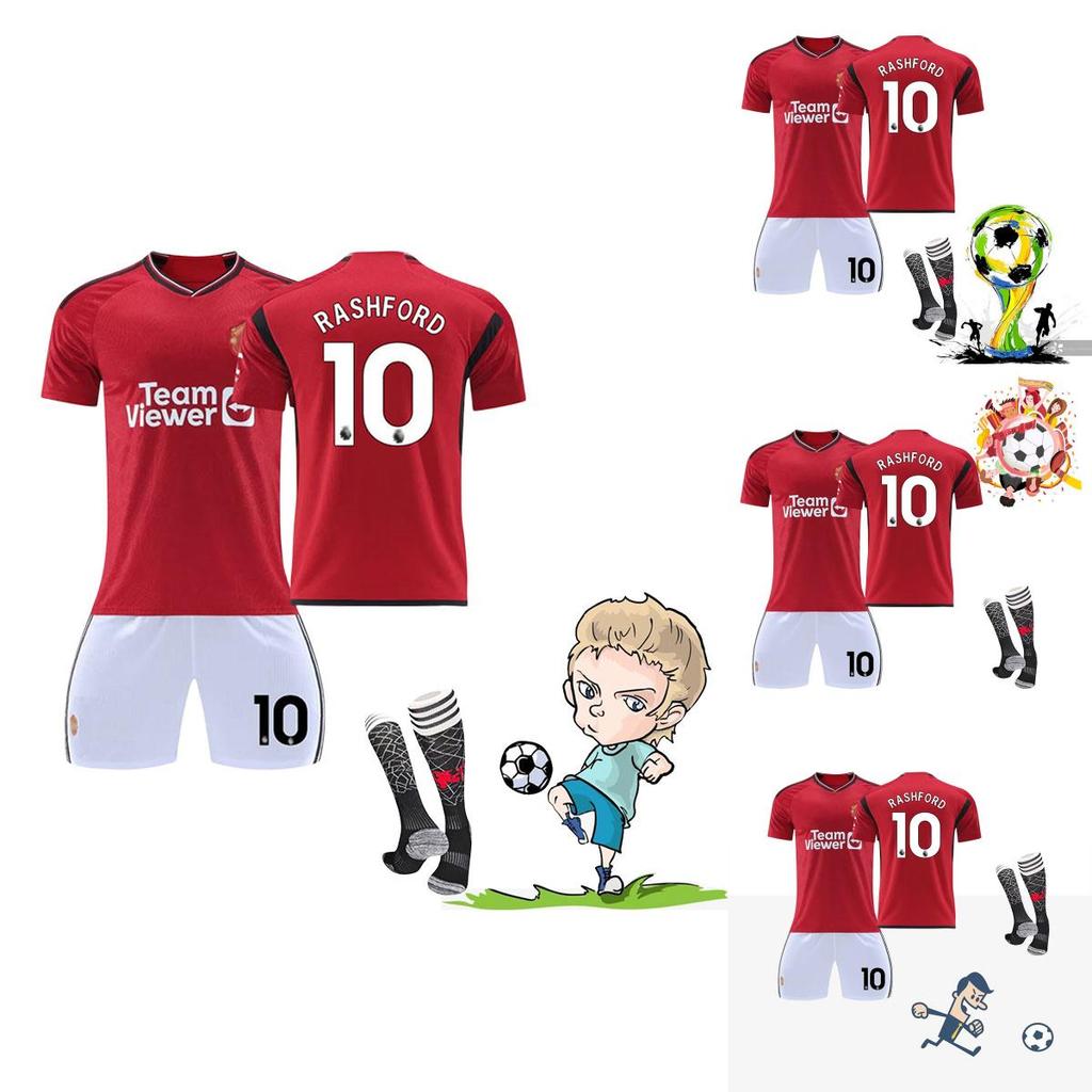 Polyesterfasergewebe 2324 Roter Teufel Haus Kinder Trainingsanzug Hemd Hose Socken Inklusive
