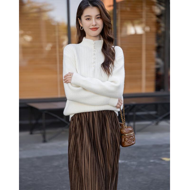 Mocana Women's Elegant Semi-High Collar Long Sleeve Sweater