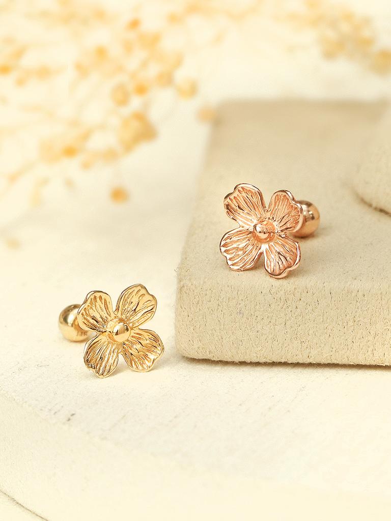 Minimalpiercing 14K Four-Leaf Petal Flower Piercing Earrings