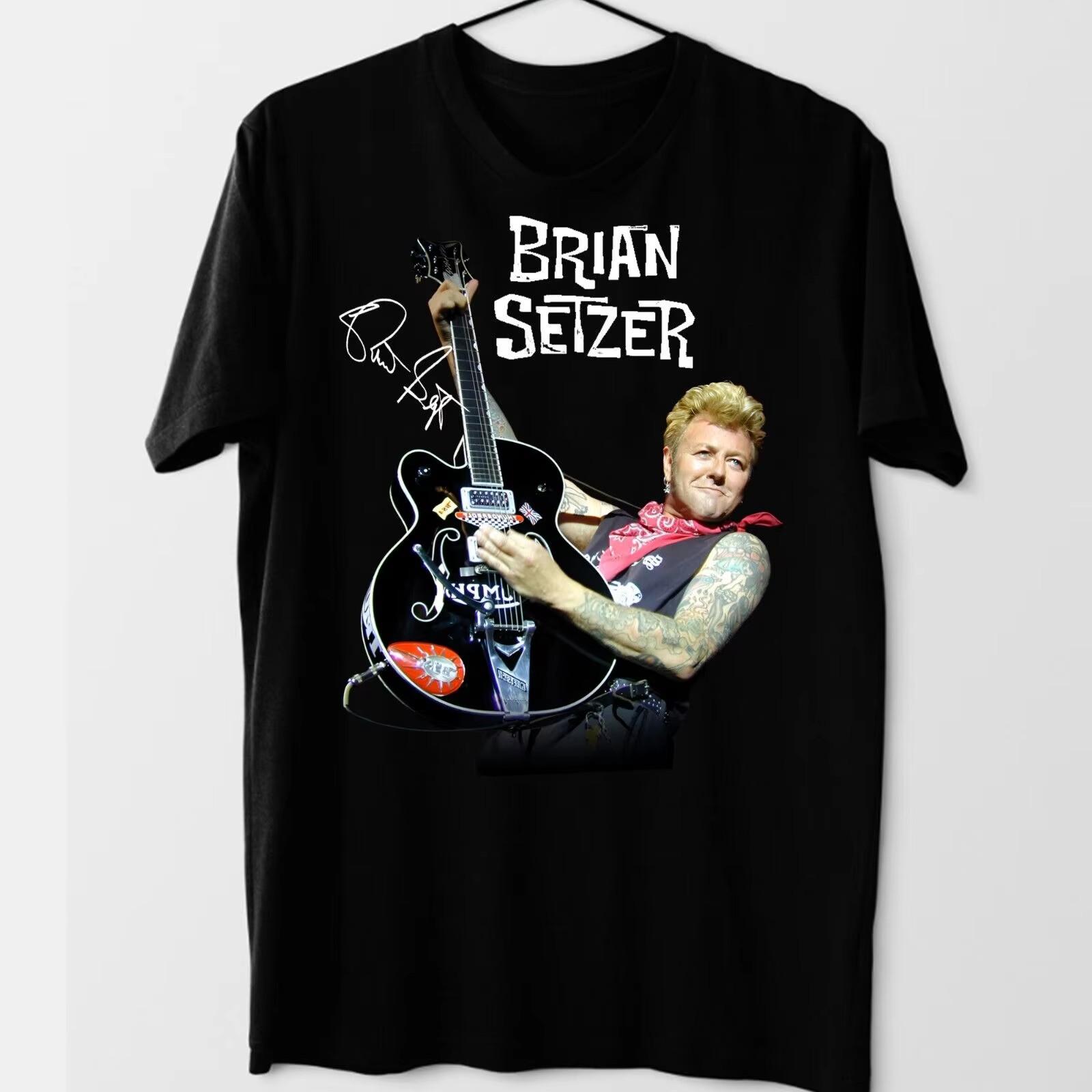 Vtg Brian Setzer Signature Heavy Cotton Black All Size Unisex Shirt CM749 XL