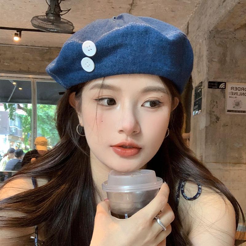 Женский ковбойский берет, корейский универсальный берет на пуговицах, шляпа художника, женская шляпа Forward one size темно-синий