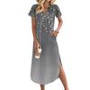 Women's Long Skirt Casual V-neck Long Shirt Dress Loose Slit Holiday Short Sleeve Dress