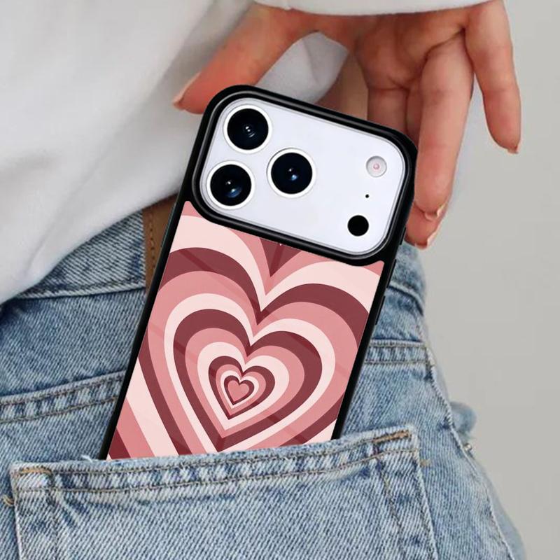 Latte Love Groovy Coffee Heart Pink Phone Case for iPhone 17ProMax 12 13 14 15 16e 17 Pro Max Plus Air Cover