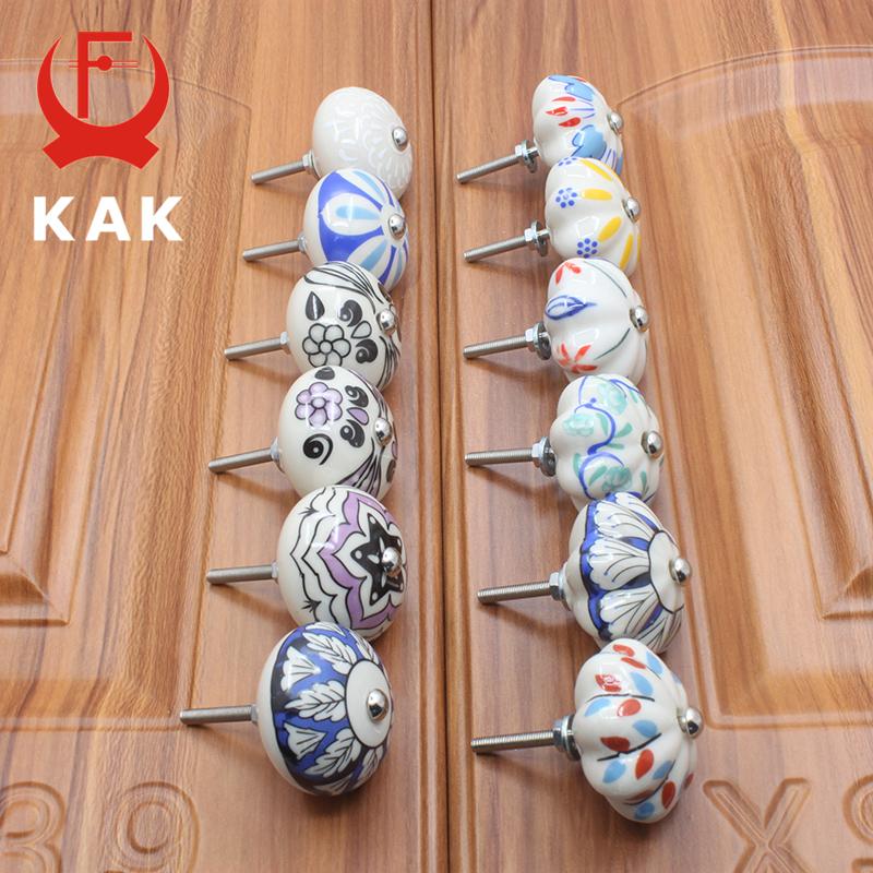 KAK 40mm Hand-painted Ceramic Drawer Knobs Porcelain Rural Cabinet Knob Cupboard Handles Mediterranean Furniture Handle Hardware