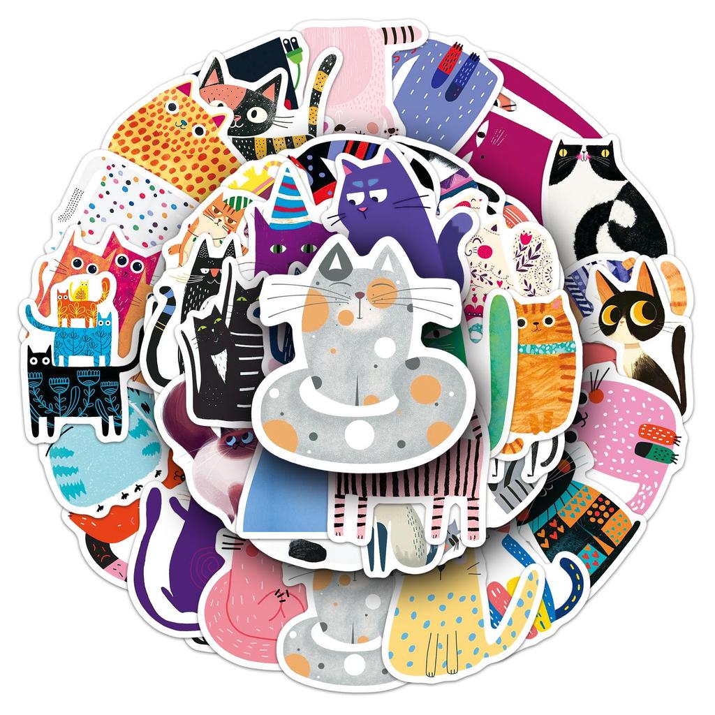 50 Cute Cartoon Kitten & Pet Doodle Waterproof Journal Stickers
