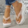 Chunky Platform Beaded Clip Toe Sandals Women  Summer Fashion Super High Heels Wedge Slippers Woman Pink Crystal Flip Flops