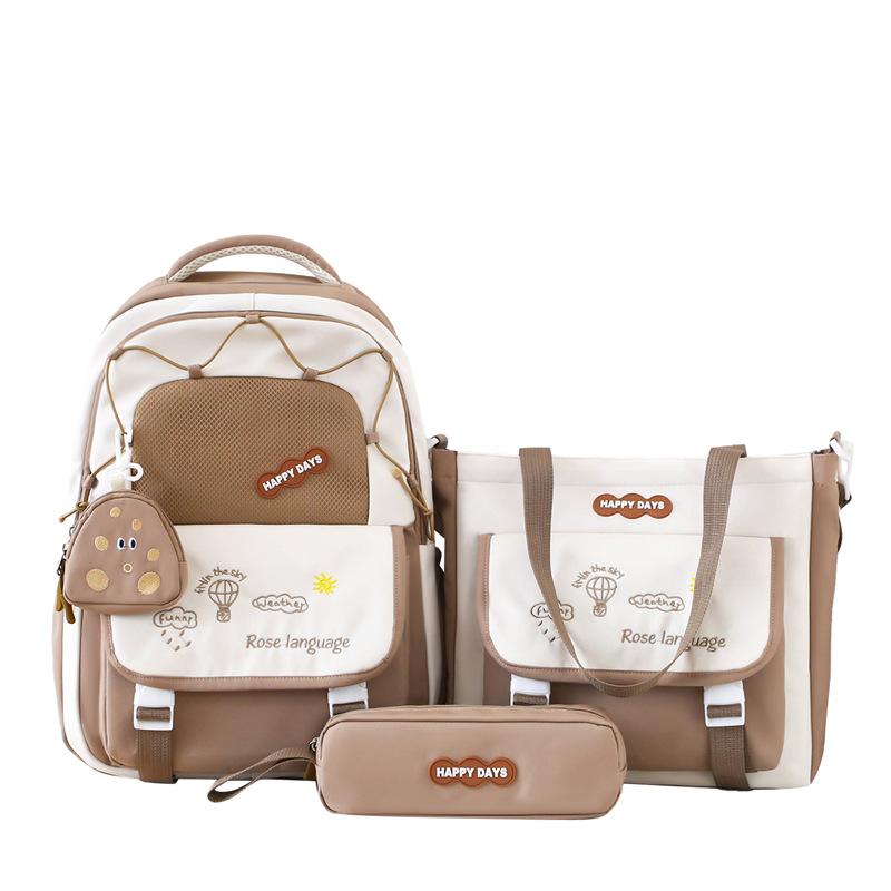 Three-Piece Backpack Set Color Block Student Schoolbag Girl Large Capacity Backpack
