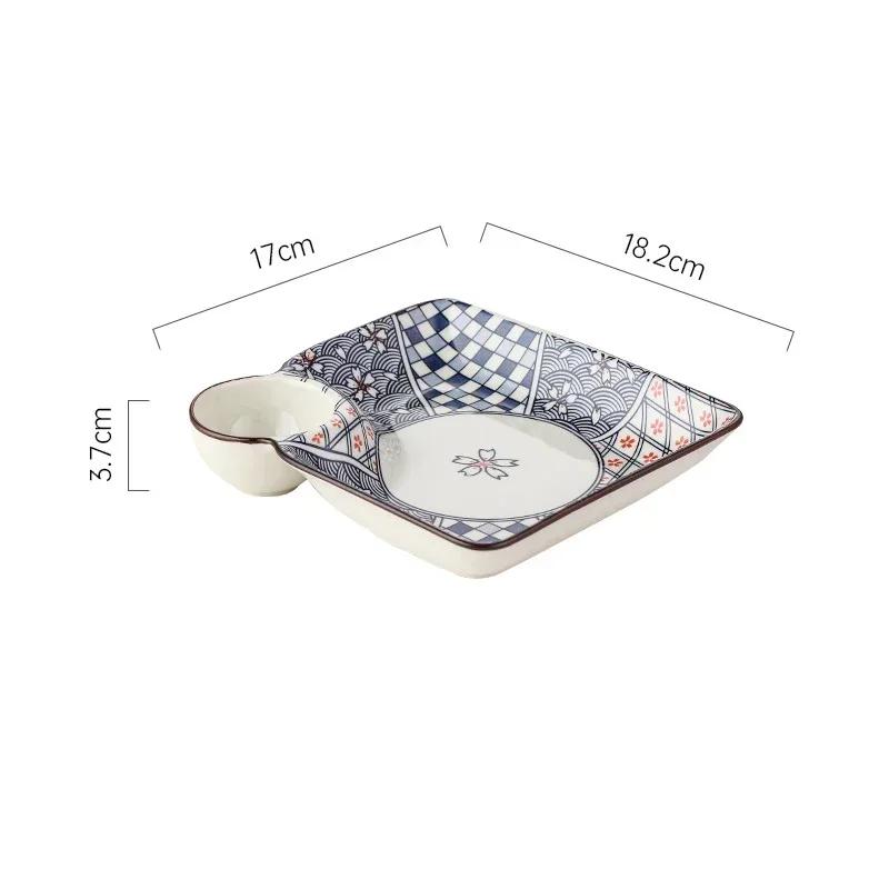 Bohemian Ceramic Dumpling Plate Household Underglaze Color Snack Dish with Saucer Fruit Dessert Platter French Fries Tray