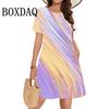 Summer Women Clothing Loose Short-Sleeved Dress Classy Fashion Gradient 3D Printing Casual O-Neck Dresses Street