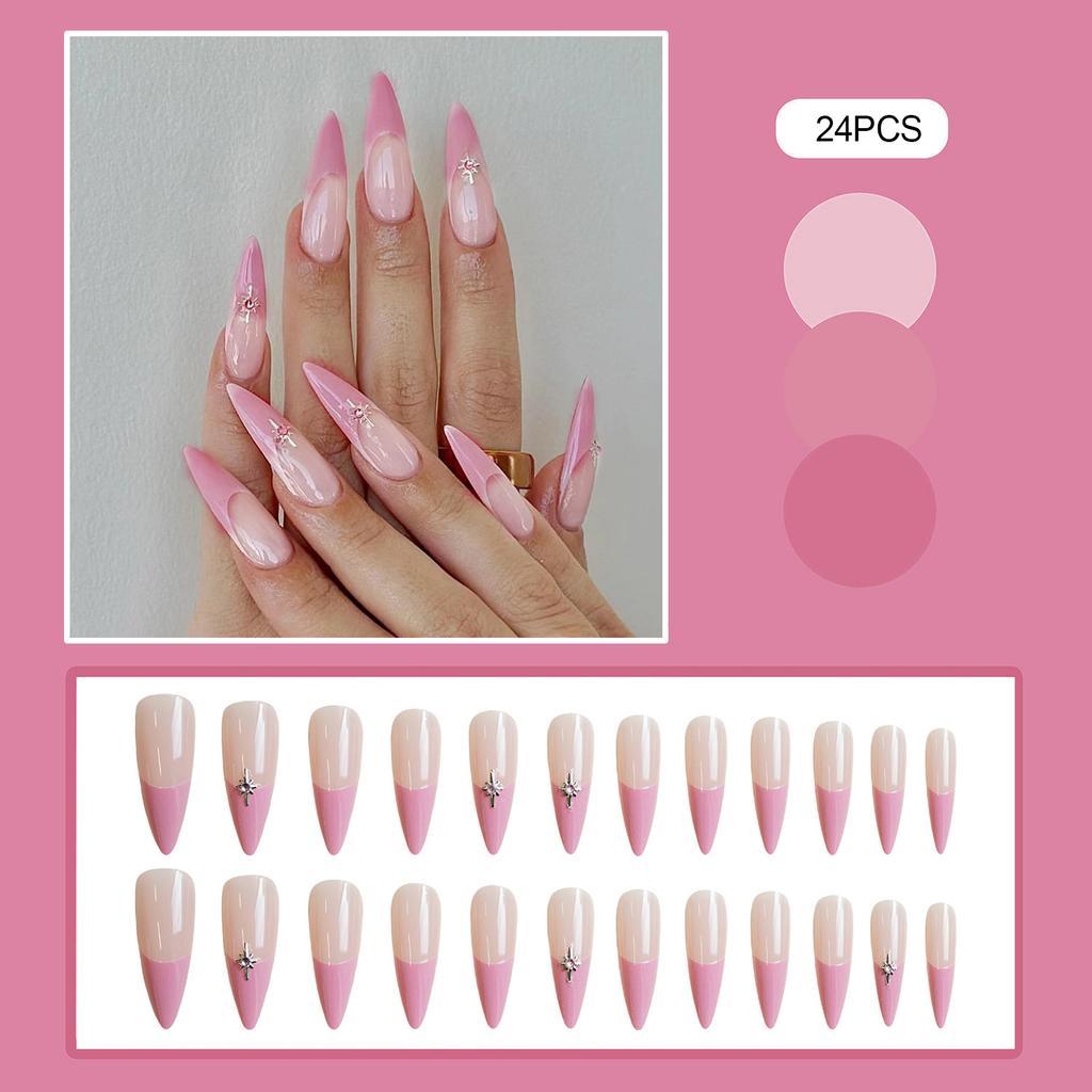 24PCS French Pink Glossy Tip Press On Nails Long Lasting Safe Material Waterproof False Nails for Women Girls Manicure DIY