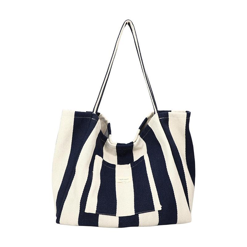 Väska Lättvind Underarmsväska Ny Casual Randig Kanvasväska Stor Kapacitet Axel Shoppingväska Väska