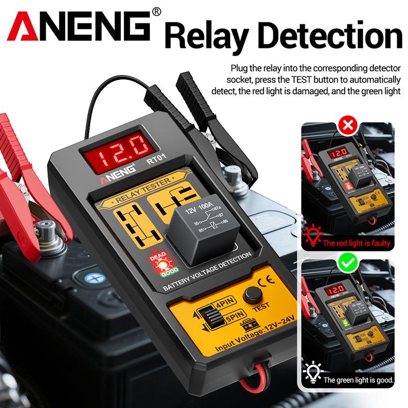 Relay Detector 11-25V ANENG RT01 Digital Universal 4/5 Pins Car Battery Vehicle Detection Digital Display Voltage Battery Tester