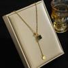 Fashion Green Diamond Pendant Copper Necklace Women's Sporty Light Luxury Niche Design Bamboo Chain