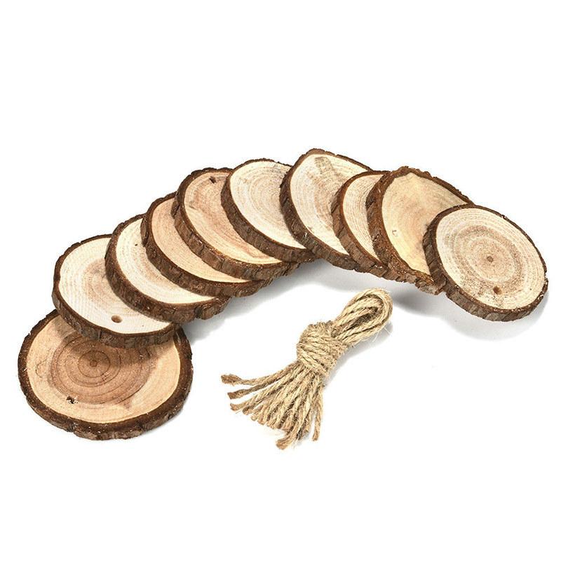 10 X Natural Wood Slice Christmas Tree Ornament Hanging Decor Diy Craft Gift Tag