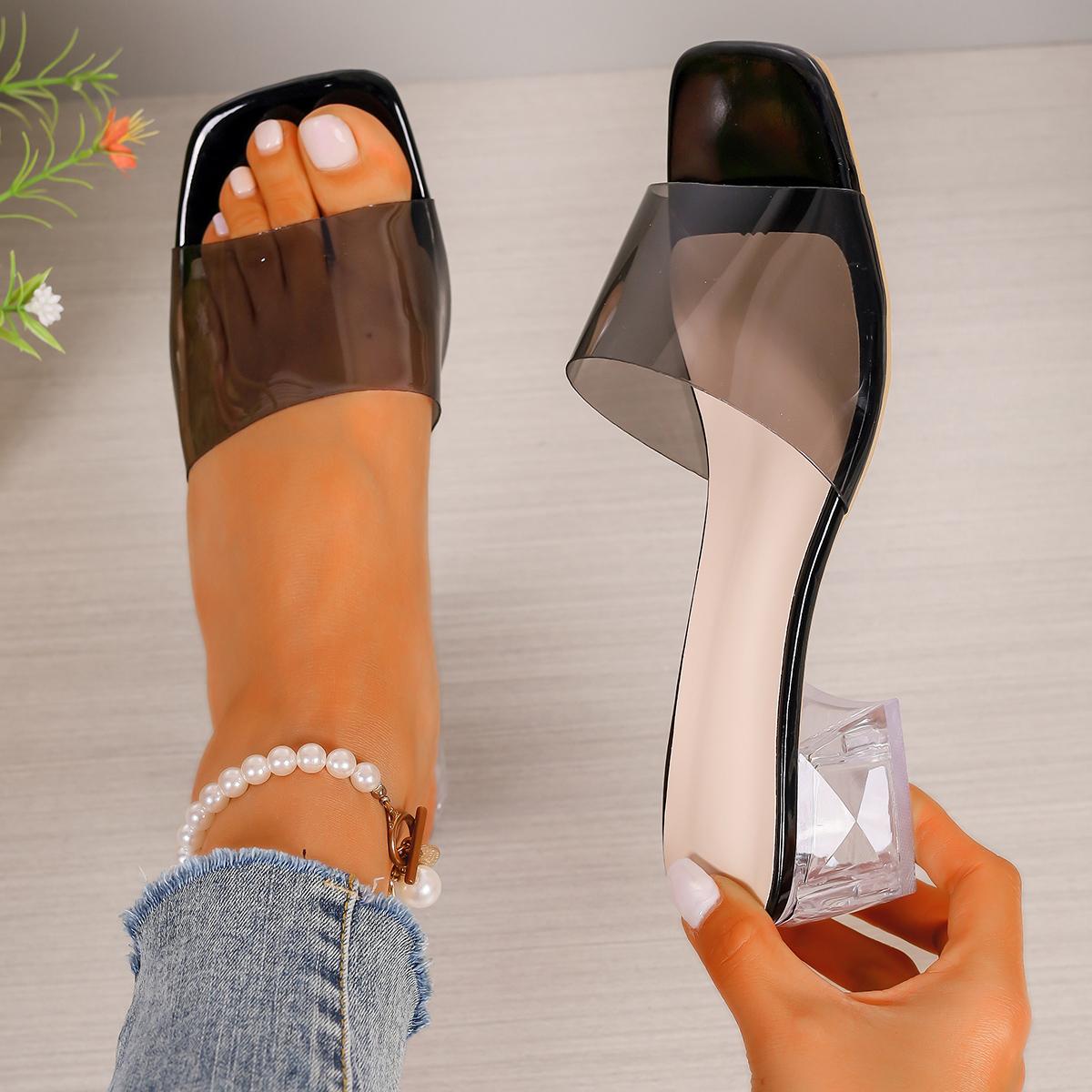 

Летние новые тапочки женские трендовые сексуальные туфли большого размера с квадратным носком на тонком каблуке женские повседневные босоножки на высоком каблуке zapatos 35 чёрный