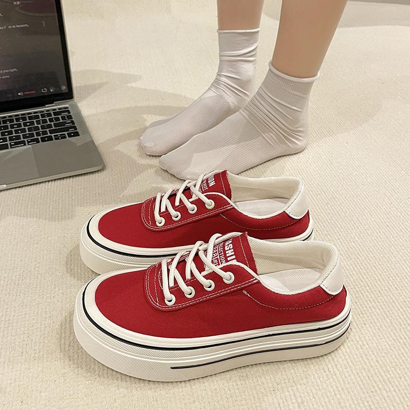 Thick-soled personalized fashion one-pedal canvas shoes spring and autumn new casual versatile little white shoes breathable lightweight board shoes