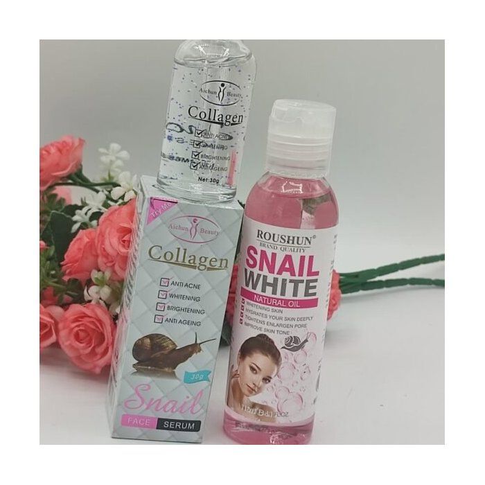 Huile & Sérum Snail White À La Bave d’Escargot Et Collagène | Pour Un Teint Jaune Parfait, Peau Lisse Et Illuminée