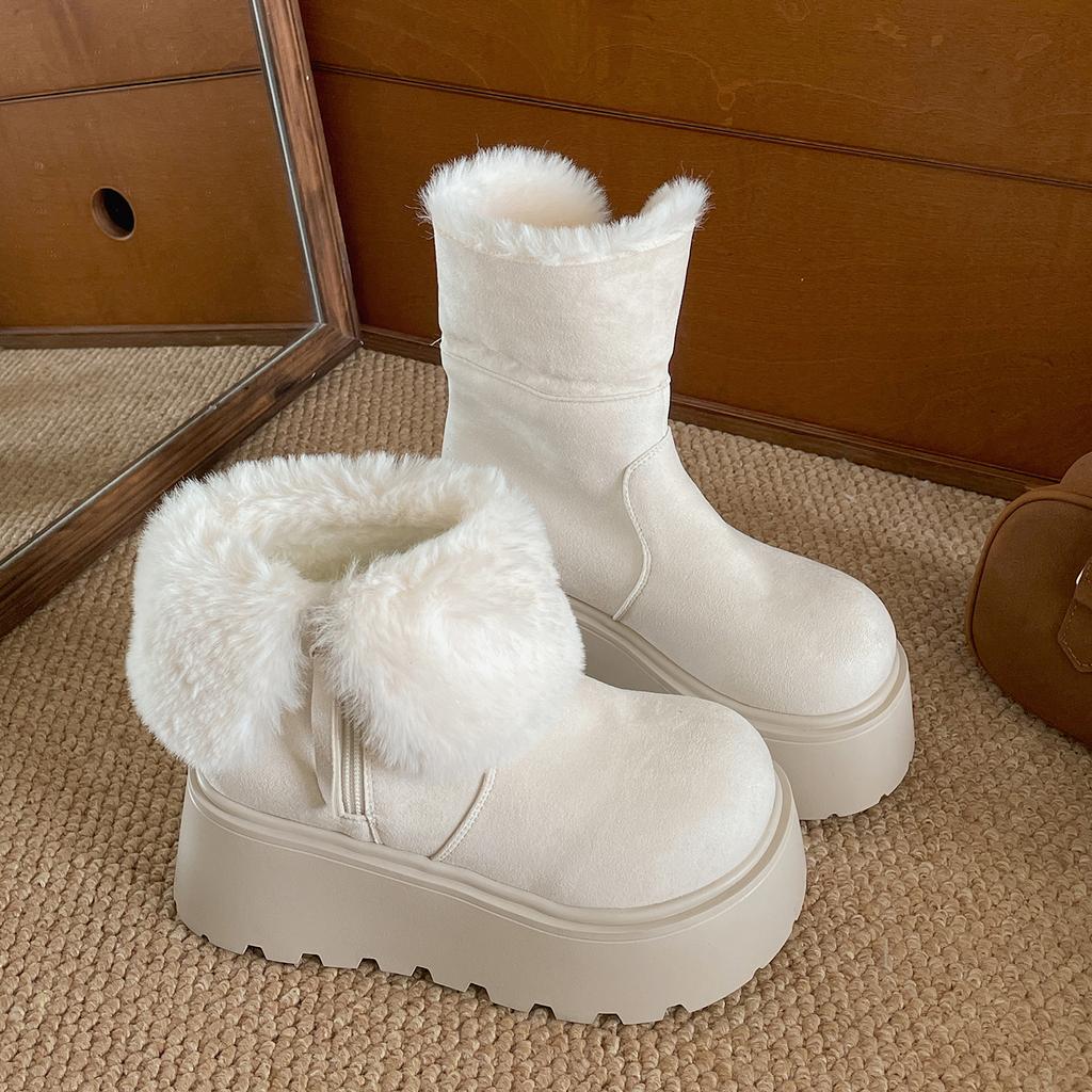 Fashion Winter Fashion Platform Thick Sole Women Fur Snow Boots Outdoor Comfort Warm Cotton Short Botas Para Mujer