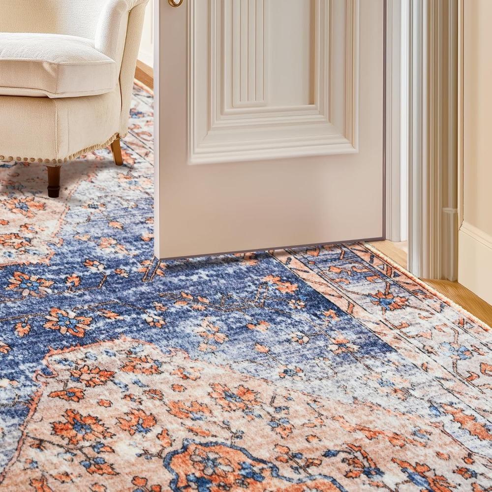 Large Area Rugs for Families: Stain-Resistant, Non-Slip, Washable Carpet for Living Rooms In Blue