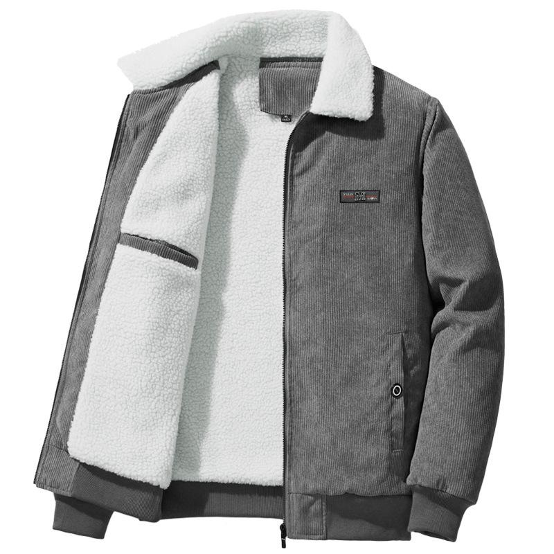 Men's Winter Large Size Thickened and Padded Cardigan Jacket Fleece Jacket Stand-up Collar Warm Casual Sports Solid Colour Zipped Version Tops