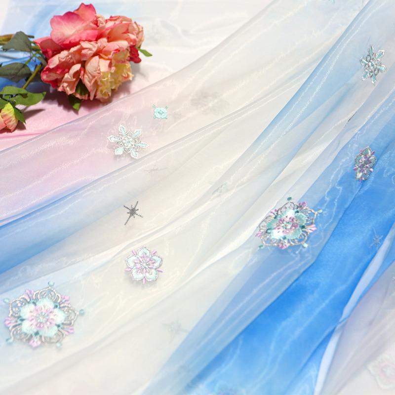 Snowflake Flower Embroidery Fabric DIY Hanfu Ancient Style Cheongsam Summer Skirt Children Clothing Baby Clothe Designer Fabric