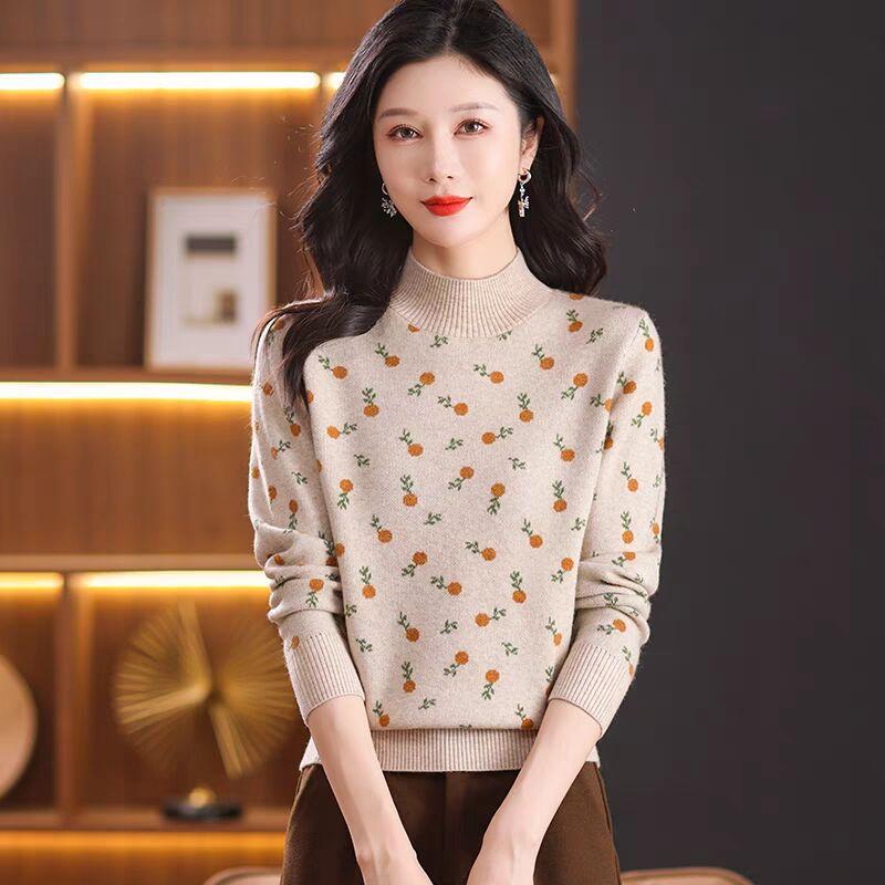 

Полуводолазка утолщенная женская осень и зима свободный жаккардовый кашемировый подкладочный свитер новый вязаный топ 2XL бежевый