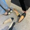2025 Spring and Summer New Bow Ballet Flat Bottom Light Mouth Ladyshoes Fairy Style Soft Leather Color Matching Grandma Shoes