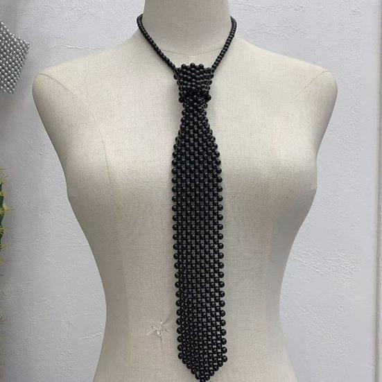 Women Necktie, Faux Pearls Wedding Guest Tie, Decorative Business Suit Tie, Outfit Accessory for Formal Events