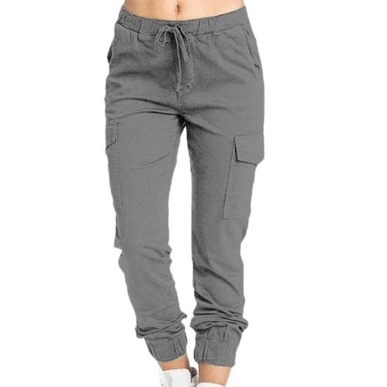 Side Pockets Ankle Banded Women Pants Slim Drawstring Mid Waist Sweatpants Streetwear