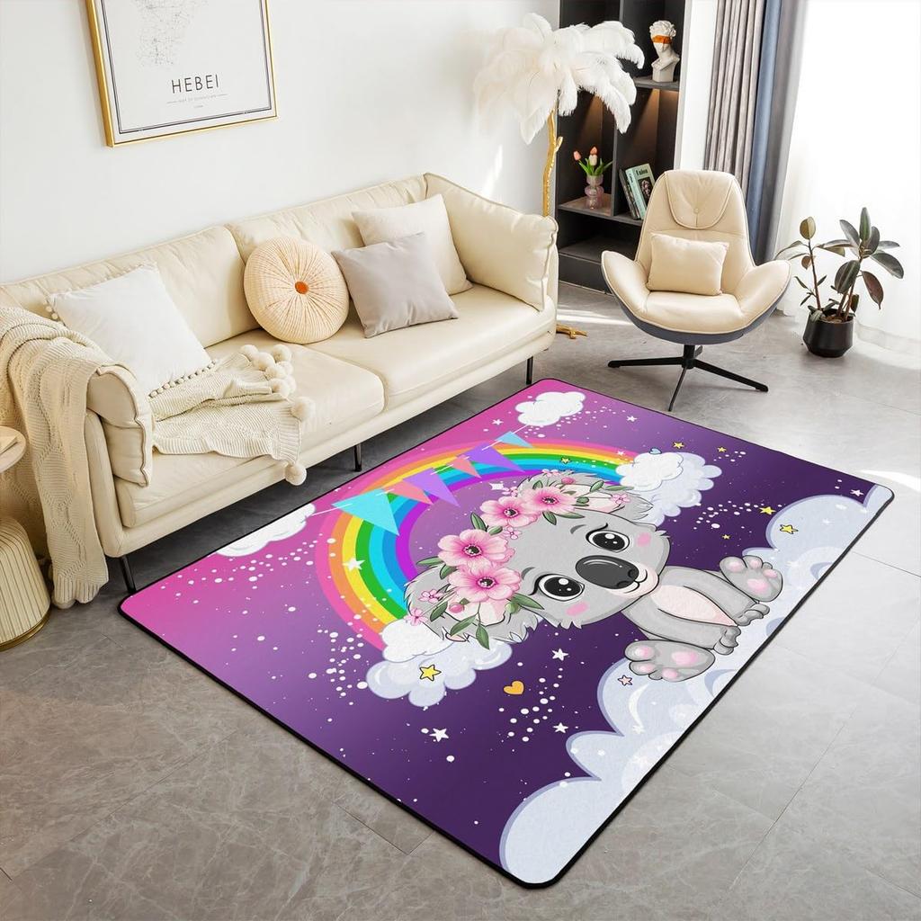 Cartoon Koala Area Rug Kawaii Wild Animal Carpet Flower Floor Mat for Bathroom Living Room Backyard Non Slip Entrance Doormat