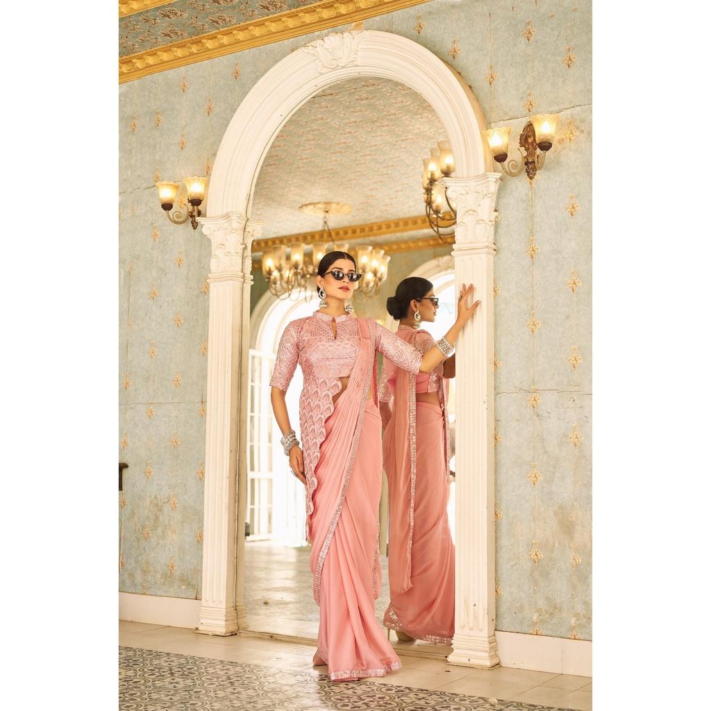Party Look Bollywood Reay To Wear Saree Blouse Indian Women Designer Ethnic Sari