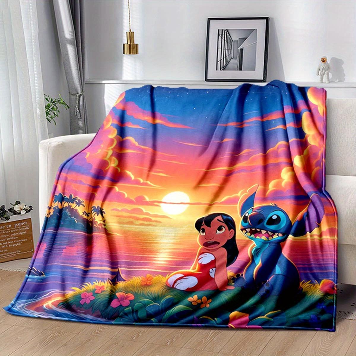 

1pc Stitch and Lilo At Sunset Printing for All Season, Cartoon, Office, Lunch Rest, Camping Talk, Car, Multifunctional Gift 130cmx150cm