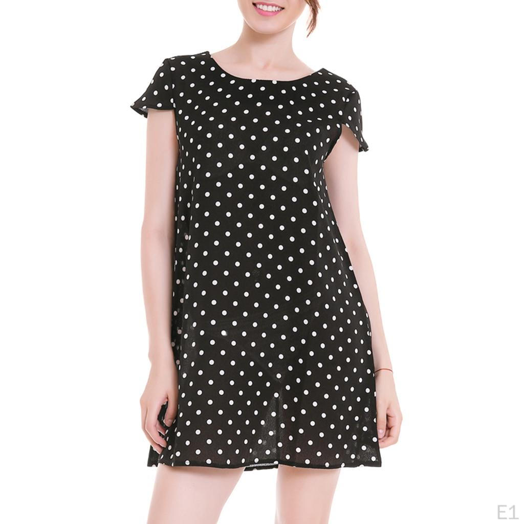 Vestido Vintage Años 50 60 Estilo Retro Mujer Lunares Manga Corta Gasa Mini