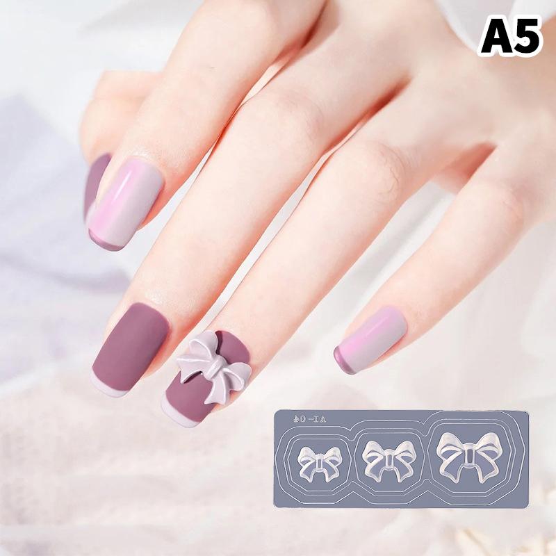 Carved DIY, UV Gel Nail Polish, Acrylic Crystal Nails Template 3D Carving Silicone Mold for Nail Stamping, Nail Art, Candy Bow