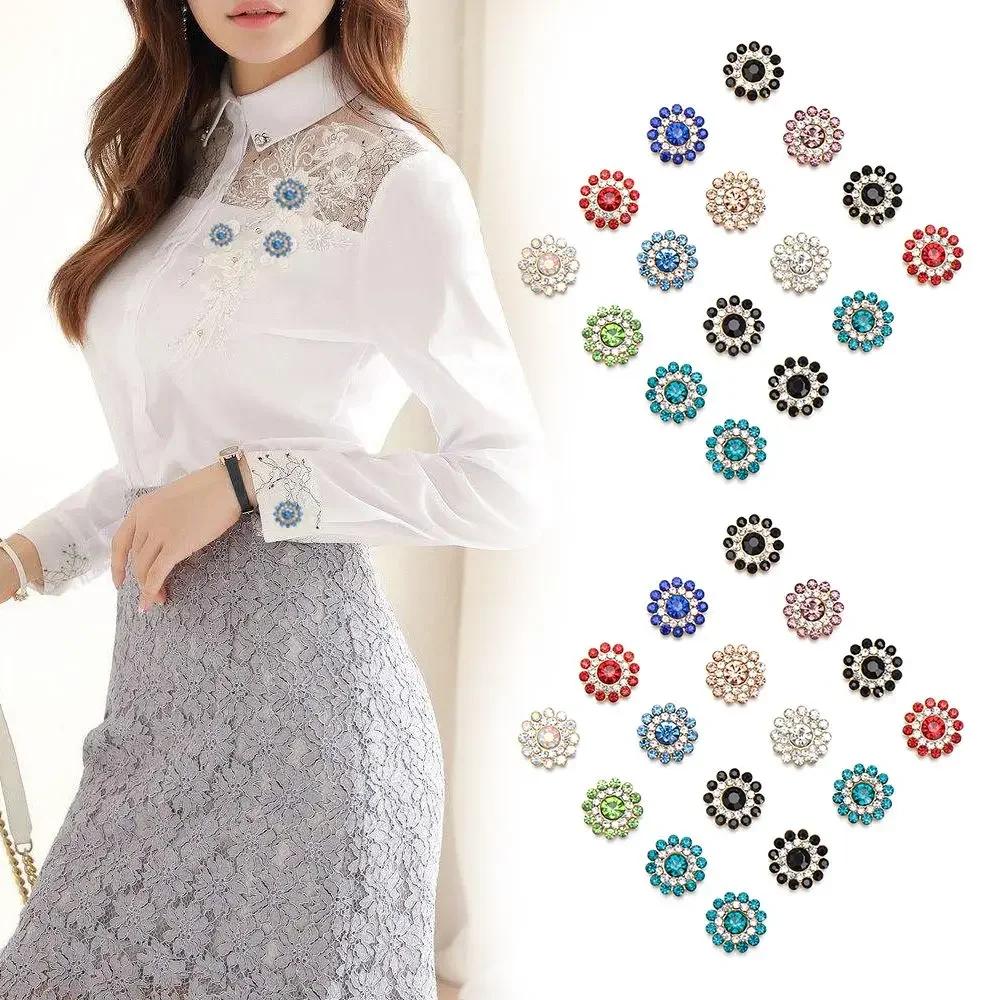10PCS 14mm Craft Flower-shaped Sparkling Crystal Glass Stone Rhinestone Buttons Hat Accessories Clothes Decoration
