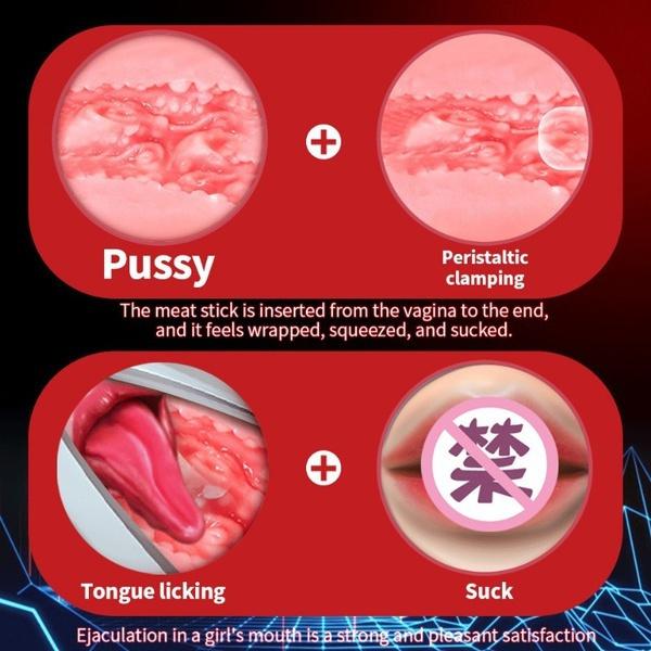 Mężczyzna Masturbator Cup Realistyczna końcówka języka i ust Pochwa Kieszonkowa cipka Blowjob Stroker Wibrująca zabawka do seksu oralnego