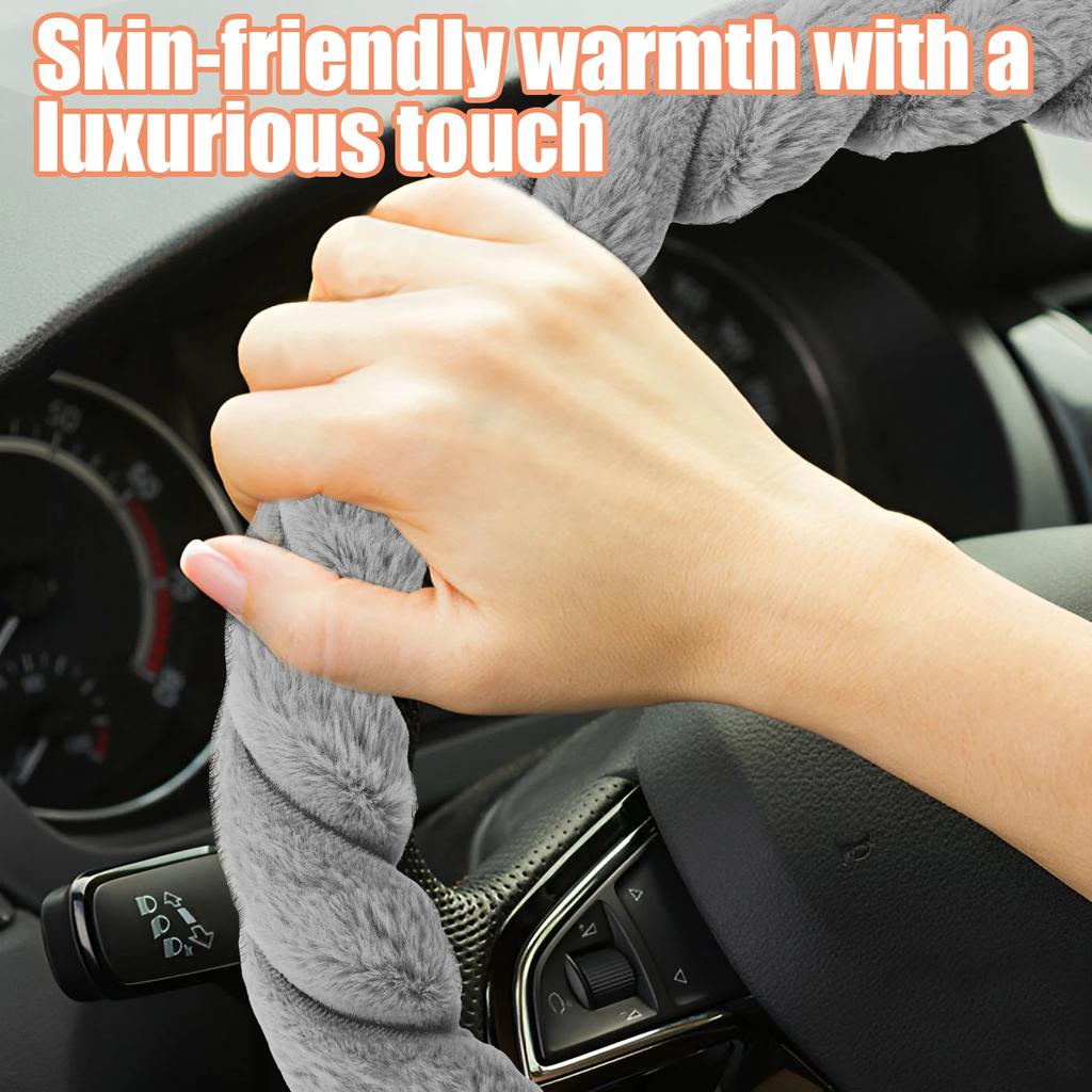 Steering Wheel Cover Plush Steering Wheel Protector Soft Warm Car Steering Wheel Covers Fashion Pure Color Steering Wheel