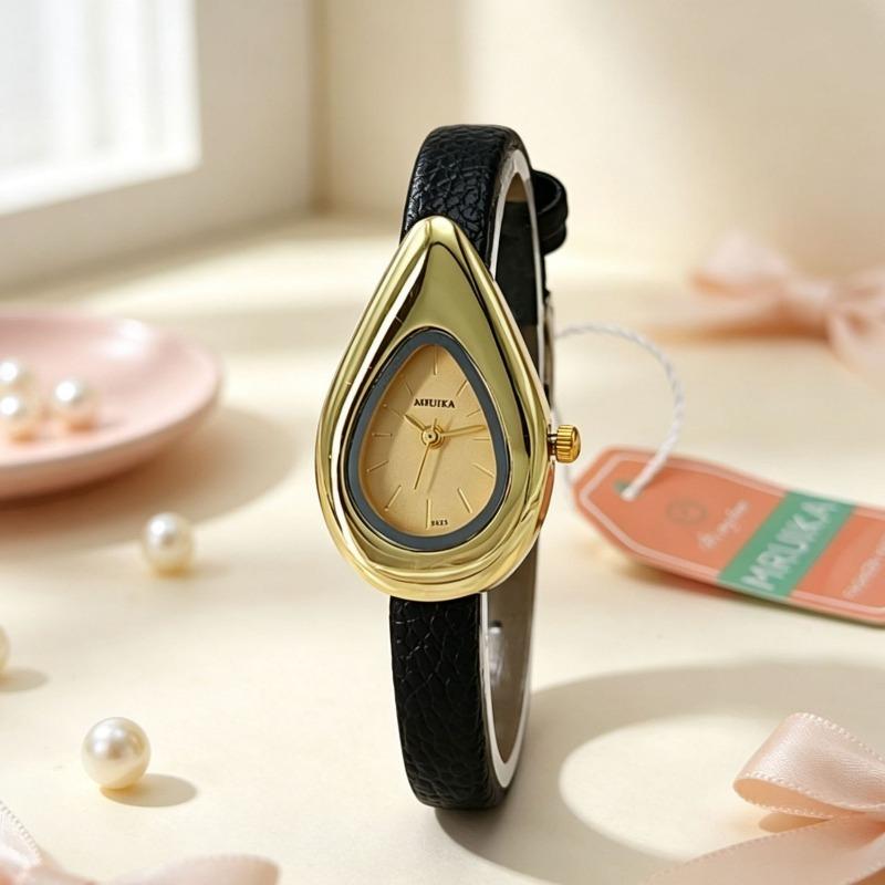 New Design Irregular Water Drop Dial Quartz Watch Ladies Retro Soft Leather Strap Wristwatch Female Dress Clock Gifts