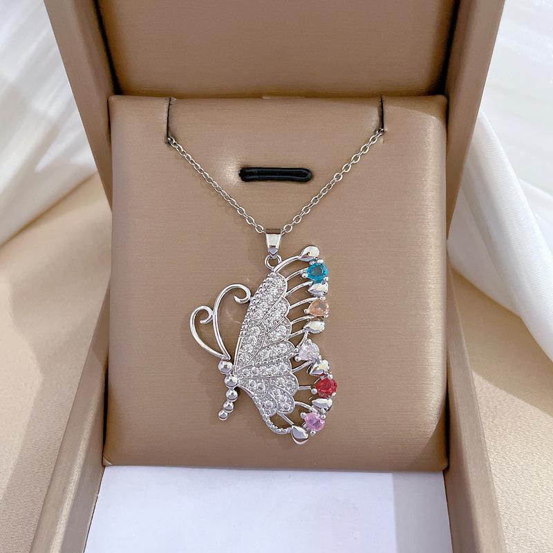 Butterfly Heavy Industry Necklace Women'S Copper Micro-Inlaid Real Gold Electroplating Delicate Clavicle Chain Neck Chain