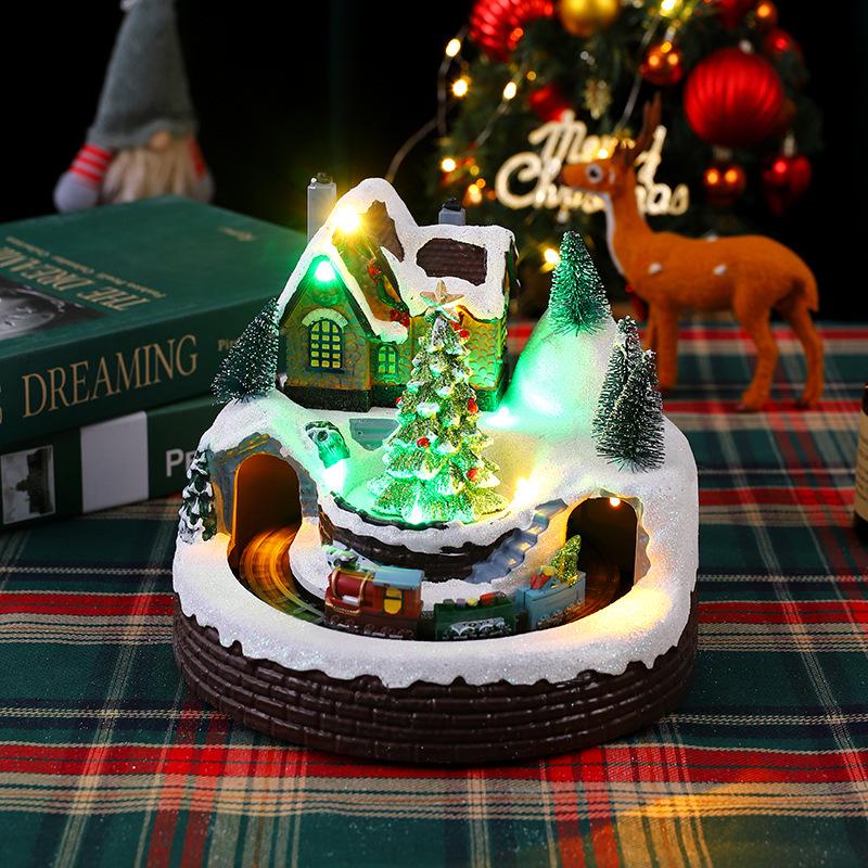 Christmas Glowing Snow House Music Box: Festive Resin Ornament & Night Light Gift