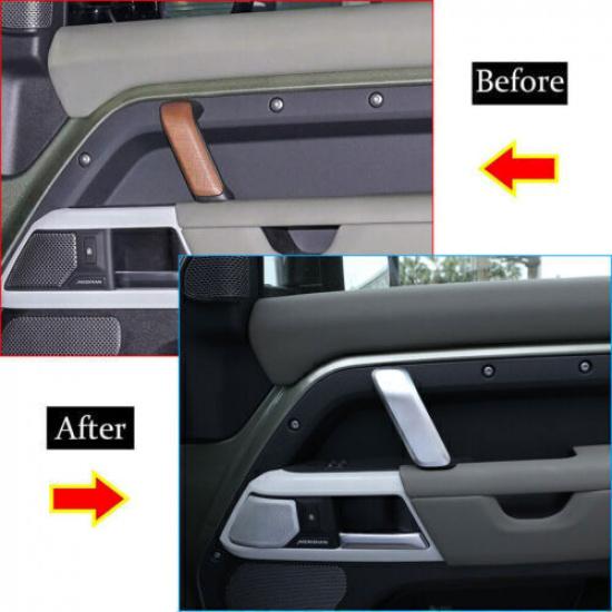 For Land Rover Defender 90 Matte Silver Inner Door Armrest 2020-2023 Cover Trim