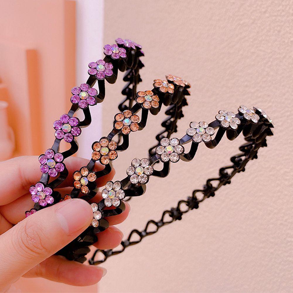 Vintage Headwear Non-slip Wave Flower Crystal Korean Style Hairbands Thin Headband Women Hair Hoop