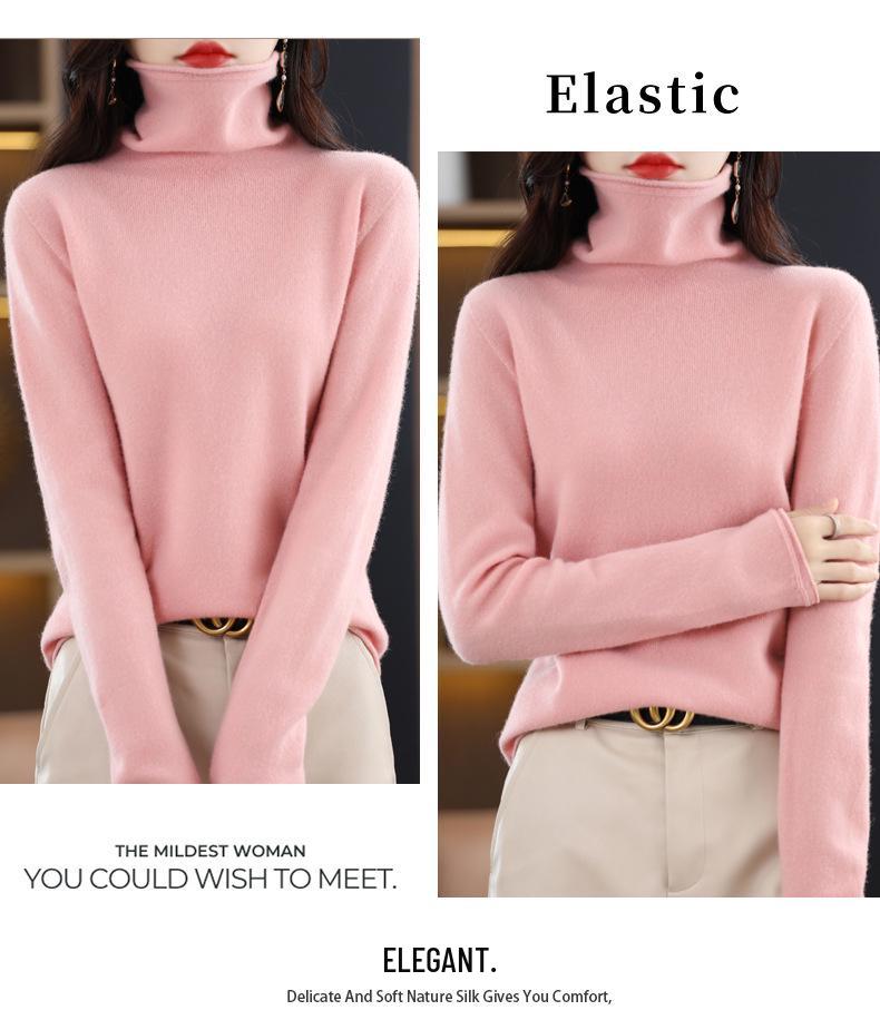 Women's Cowl Neck Wool Sweater: Slimming Autumn/Winter Cashmere Knit Base Layer, Long Sleeve.