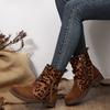 2025 New Leopard Print Boots Women's Winter Plus Size Belt Buckle British Style Round Toe Suede Stitched Martin Boots