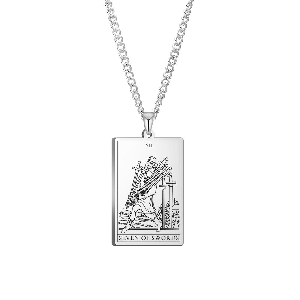 Dawapara The Suit of Swords Tarot Card Amulet Pendant Necklace Link Chain Stainless Steel Golden Black Jewelry