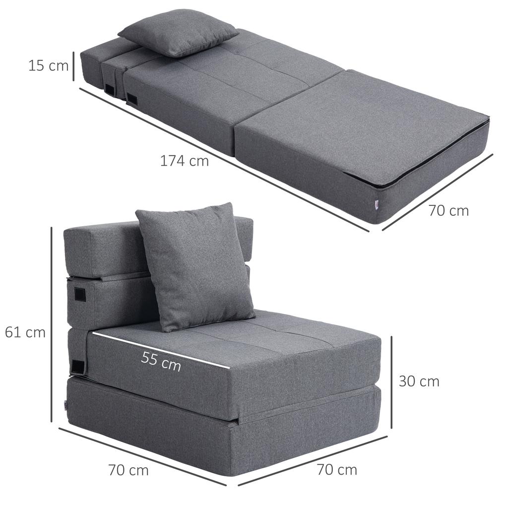 Sleep Chair Recliner Guest Bed Removable Cover 70 Cm X 70 Cm X 61 Cm Dark Gray